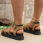 New Summer Women's Solid-Color Platform Beach Sandals (Round Toe, Single-Strap Buckle)