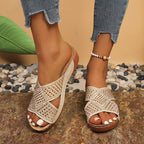 Summer ladies casual round toe cross strap sandals