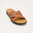 Women's Adjustable Double Buckle Leather Slides