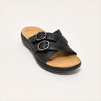 Women's Adjustable Double Buckle Leather Slides