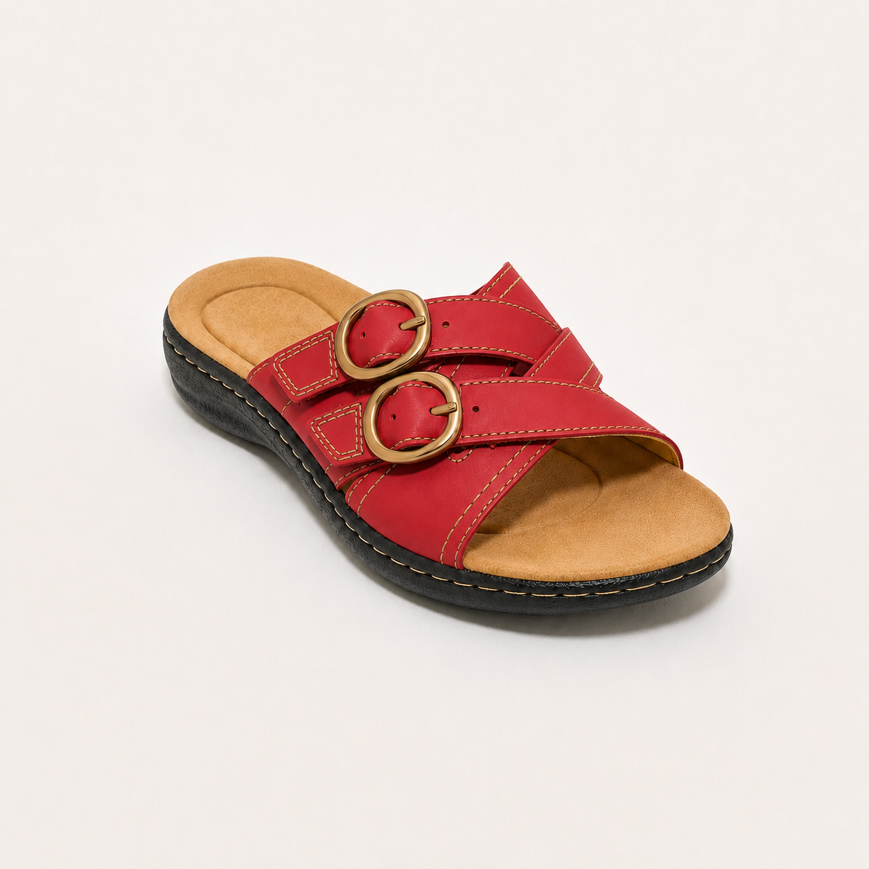 Women's Adjustable Double Buckle Leather Slides